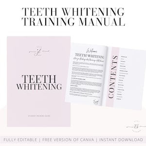 Manuel de formation sur le blanchiment des dents, manuel de blanchiment des dents, guide de l'étudiant sur le blanchiment des dents, modèle de blanchiment des dents modifiable, modifier dans Canva