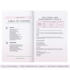 Hair Beauty Salon Staff Policies and Procedures Handbook, Employee Handbook, SOP, Spa Staff Guide, Employment Guide, Editable in Canva