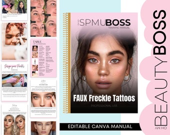 Manual de capacitación para la aplicación de micropigmentación de pecas falsas, plantilla editable de Canva (PDF)