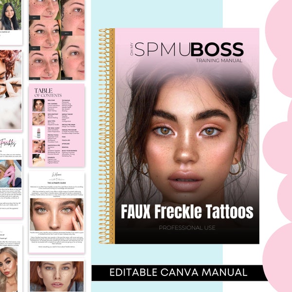 Faux Freckles Training Manual, SPMU Training Guide for Students and Tutors, Manual Shading Freckles, Edit in Canva