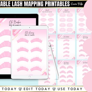 Lash Maps Editable & Printable, Simple Lash Map Practice for Students, Eyelash Extensions Training Resource, x9 Pages, Edit in Canva