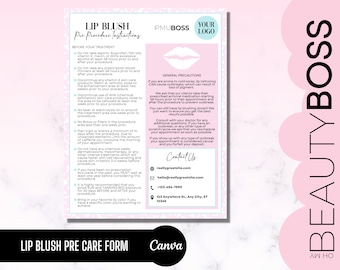 Lip Blush Bearbeitbare Pre-Procedure-Pflege, Lip Blushing, Lip Tattoo-Pflegevorlage, PMU, Pre-Care-Anweisungen, Bearbeiten in Canva