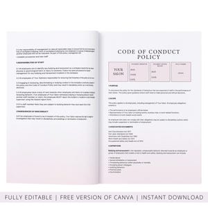 Hair Beauty Salon Staff Policies and Procedures Handbook, Employee Handbook, SOP, Spa Staff Guide, Employment Guide, Editable in Canva