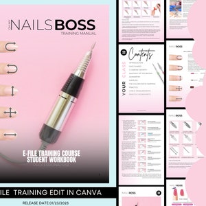 E-File Nails Training Manual, Manicure, Nails, Acrylic, Training Guide, Beauty Academy, Esthetician, Nail Technician, Edit in Canva