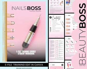 E-File Nails Training Manual, Beauty Academy Guide (Edit in Canva)