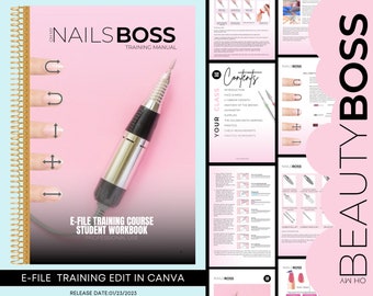 E-File Nails Training Manual, Manicure, Nails, Acrylic, Training Guide, Beauty Academy, Esthetician, Nail Technician, Edit in Canva