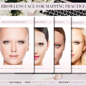 May include: Four printable worksheets with a browless face for mapping practice. Each worksheet has the text "PRACTICE WORKSHEETS" at the top.