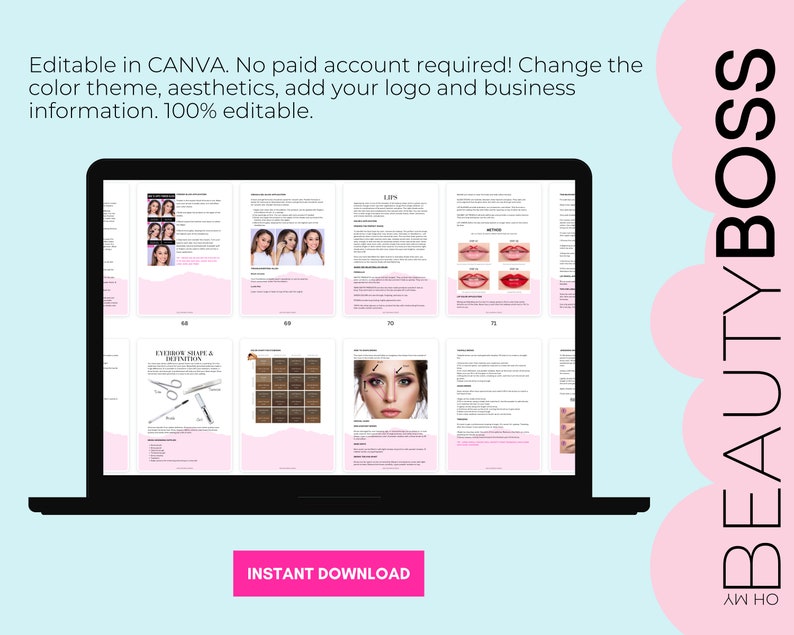 Makeup Manual, Makeup Artist Training Manual, Training & Business Guide, Editable Training Manual, Customizable, Editable in Canva