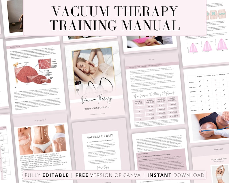 Vacuum Cupping Therapy Training Manual, Buttock Cupping, Breast Cupping, Machine Vacuum Suction, Manual Body Cupping, Edit in Canva