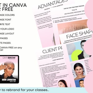 Brow LAMINATION Editable Training Manual, Eyebrow Lamination Student Manual, Eyebrow Wax Training Guide, Edit in Canva for your Brow Class