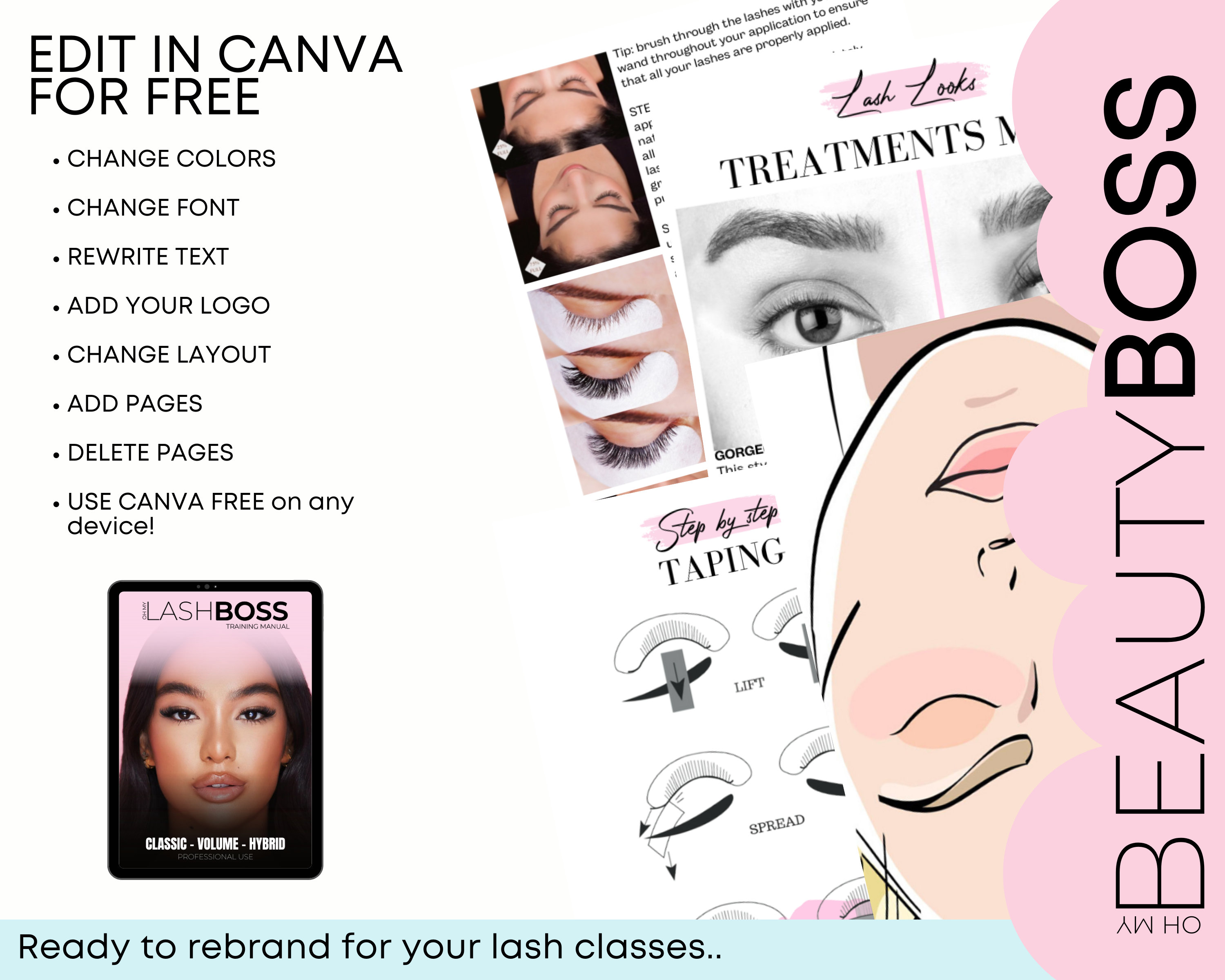 Editable Lash Extensions Training Manual & Certificates (canva Template ...
