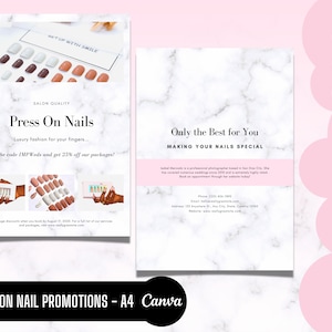 Press On Nail-flyersjablonen, bewerkbare afdrukbare, advertentieposter, zelfklevende nagelontwerp, merkbekendheid, promotie, kaart, bewerken in canva