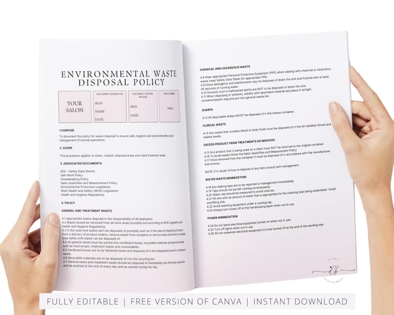 Hair Beauty Salon Staff Policies and Procedures Handbook, Employee Handbook, SOP, Spa Staff Guide, Employment Guide, Editable in Canva