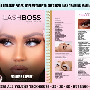 VOLUME Eyelash Extensions Training Manual, Russian, Mega, Hollywood, 2D, 3D, Volume Lash Manual, Lashes Training Course Class, Edit in Canva