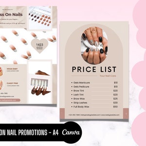 Press On Nail-flyersjablonen, bewerkbare afdrukbare, advertentieposter, zelfklevende nagelontwerp, merkbekendheid, promotie, kaart, bewerken in canva