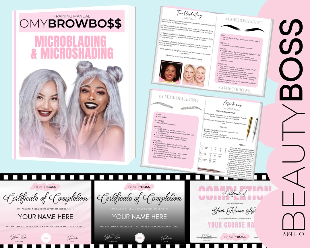 Microblading Training Course Manual, Microblading Student Certificates, Microshading, PMU Brows ...