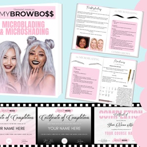 Microblading Training Course Manual, Microblading Student Certificates, Microshading, PMU Brows Training Guide, Editable in Canva