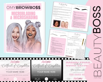 Microblading Training Course Manual, Microblading Student Certificates, Microshading, PMU Brows Training Guide, Editable in Canva