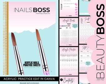 Acrylic Bead Ratio Workbook, Acrylic Application Practice Sheets, Nail Practice Template, Nail Forms, Nail Services, Edit in Canva