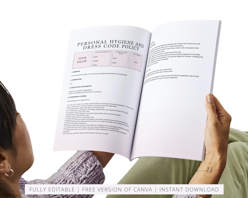 Hair Beauty Salon Staff Policies and Procedures Handbook, Employee Handbook, SOP, Spa Staff Guide, Employment Guide, Editable in Canva