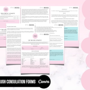 Lip Blushing Consent Forms, PMU Lips Tattoo, Consultation Forms, Lip Blush, Client Intake, Editable, Esthetician Files, Edit Canva
