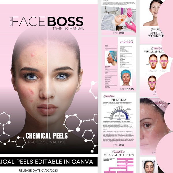 Chemical Peels Training Manual, Editable, Chemical Peels Guide, Advanced Aesthetics Facials, Light, Medium & Deep Facials, Edit in Canva