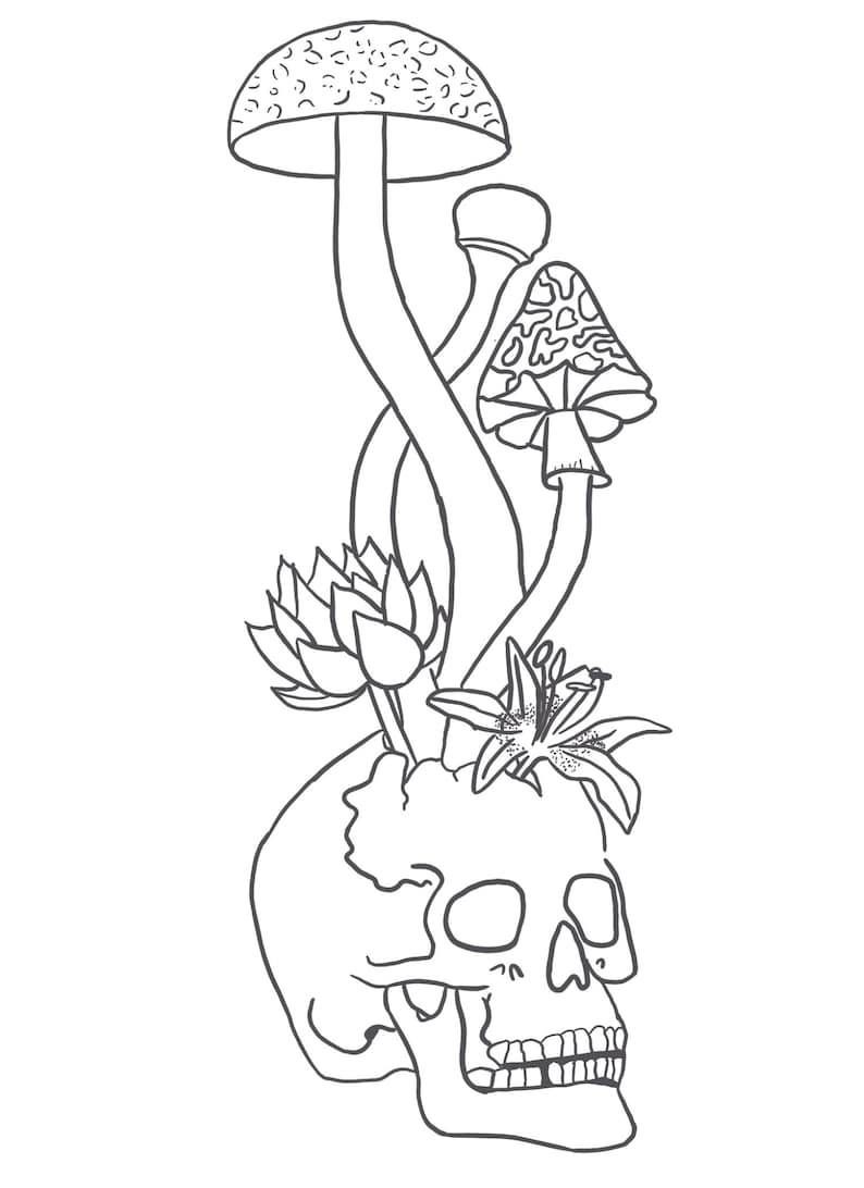 Skull Mushroom Coloring Page Etsy