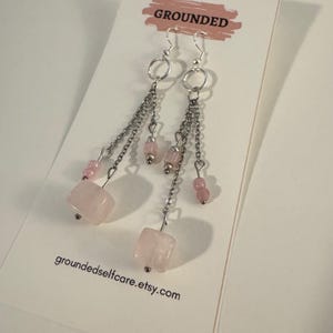 Pink Long Silver Wire Dangle Drop Earrings