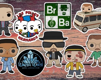 9 autocollants Breaking Bad | Heisenberg Walter White | Jesse Pinkman | Saul Goodman | Gus Fring | VR | Thème funk pop