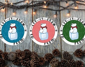 15 Autocollants en vinyle To & From Christmas Polar Bear Let it Snow | étiquettes | cadeaux