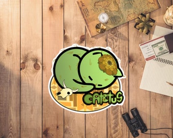 Autocollant CATctus | Chat endormi vert mignon | Nature | Cactus | Désert | Crâne | Brillant | Vinyle