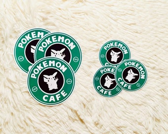 Pack de 2 stickers parodie logo Starbucks Café Pikachu Pokémon Café