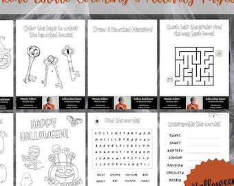 Kleur- en activiteitenpagina's onroerend goed Halloween | Aanpasbaar afdrukbaar | Branded Real Estate Marketing | Kindvriendelijk Halloween