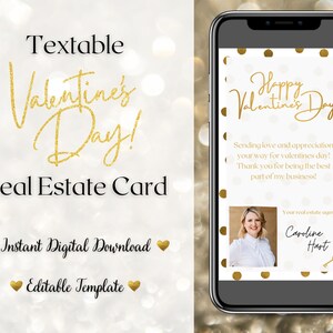 Valentijnsdag onroerend goed | Tekstbare Valentijnsdagkaart | Digitale Valentijn | Marketing van makelaars in onroerend goed | Canva-sjabloon | Gouden Valentijn