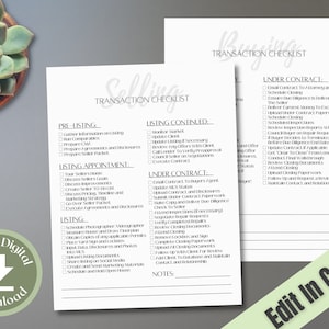 Real Estate Transaction Checklist | Selling Checklist | Buying Checklist | Real Estate Marketing | Transaction Coordinator | Organization