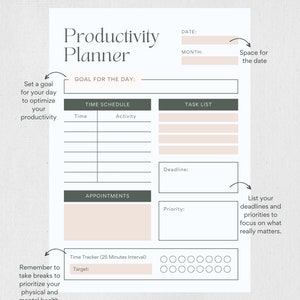 Productivity Planner Printable Planner Instant Download - Etsy