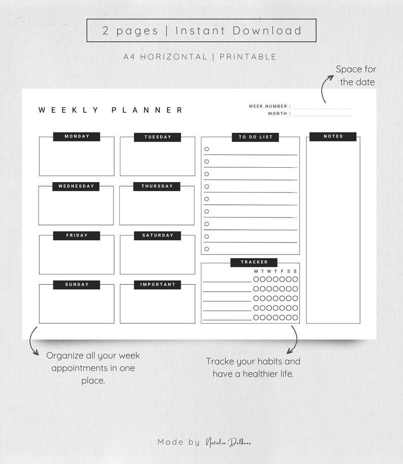 Undated Weekly Planner Weekly Planner Printable Weekly Etsy