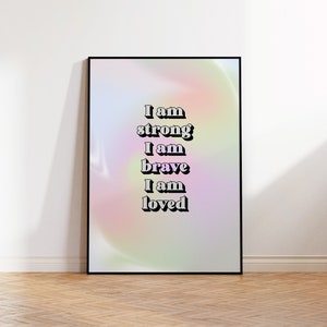 Ich bin starke, inspirierende Wandkunst | Wohnzimmer Wandkunst, Aura Poster | Digitaldruck, pastell digitales Papier | weibliche Kraft