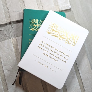 Notebook "Shahada" lined for Muslims Hardcover Muslim Journal PU leather stitcjed high quality WHITE