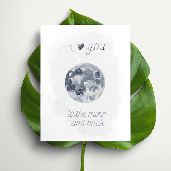 Verspiegelt to the moon and back Liebesbeweis Karte Geschenk love watercolor minimalist