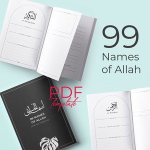 Workbook Workbook TEMPLATE Download PDF Names of Allah Asma al Husna Learn Islam Muslim minimalist ENGLISH 99 Names Allah God