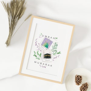 DOWNLOAD Umrah mubarak karte card muslim pilgerfahrt personalisiert template Vorlage watercolor medina makkah