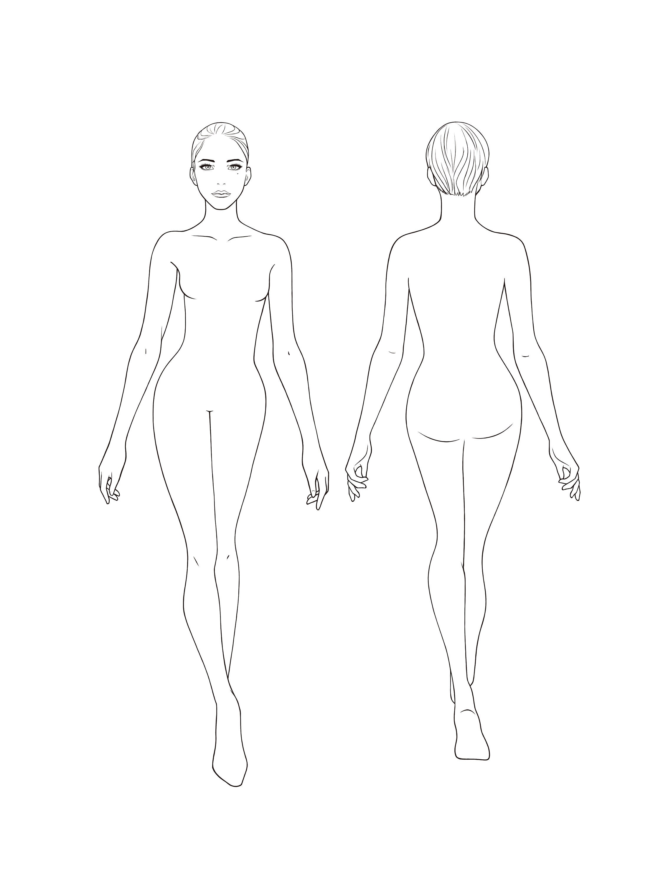 Fashion Design Template, Body Croquis Template Female, Fashion Figure  Templates, Drawing Template for Clothing Designers, Sample Body Png 