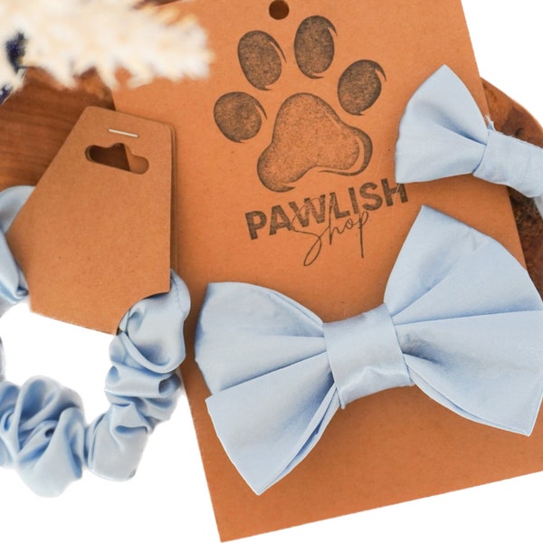 Matching Dog & Owner Bow Tie, Scrunchie Set, Dog Cat Pet Bow Tie, One Size Scrunchie, Matching Set, Pet and Owner Set, Silk Bow tie