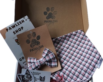 Plaid Perfection: Pet Bow Tie and Matching Bandana Set, Gift Box, Present for Pet Lover, Cat Lover, Dog Lover, Gift Idea, Customized Bandana