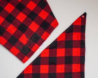 Dog Bandana, Personalized Dog Bandana, Red Plaid Pet Bandana, Snap On Collar Dog Bandana, Christmas Pet Gift, Custom Dog Cat Bandanas, Gift