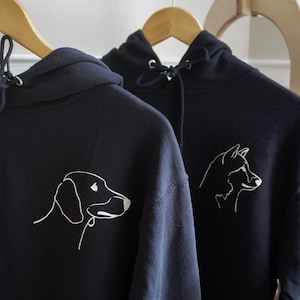 One-line pet drawing hoodie, dog lover hoodie, pet lover hoodie, black hoodie for dog love, gift idea, Gift Idea, Dachshund or Shiba Inu dog