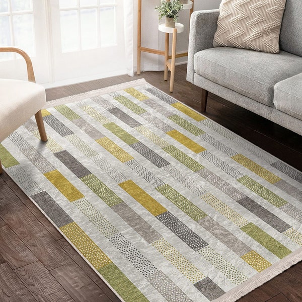 Modern Design Area Rug, Stripes Anti-Slip Dining Room Rug, Polka Dots Bedroom Rug, Geometric Kitchen Floor Mat, Bohemian Hallway Runner Rug