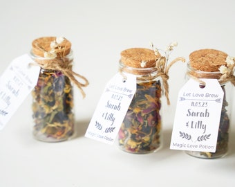 Personalisierte Hochzeit Gastgeschenke: Magischer Liebestrank, rustikale Glasphiole