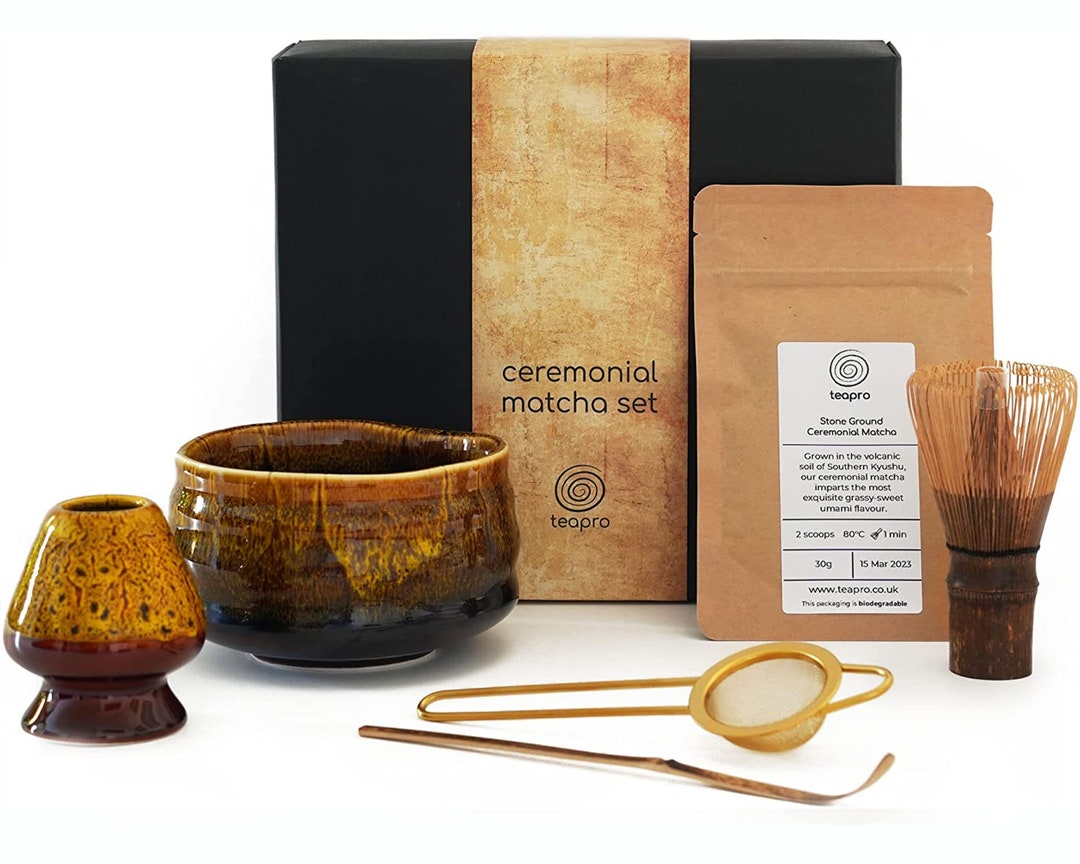 Set Matcha 5 Pezzi Liyarya - Ciotola Ceramica, Frusta Bamb&ugrave;, Paletta E Setaccio Per Cerimonia Del T&egrave;